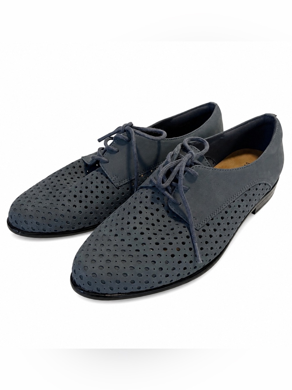 Trotters Women’s Oxford Shoes Lizzie Perf Denim Blue Size 8M Perforated Suede